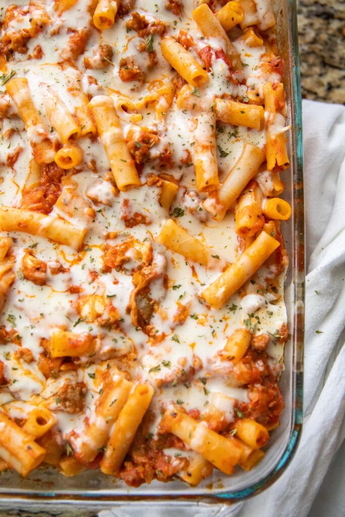 Storing Italian Baked Ziti in a container