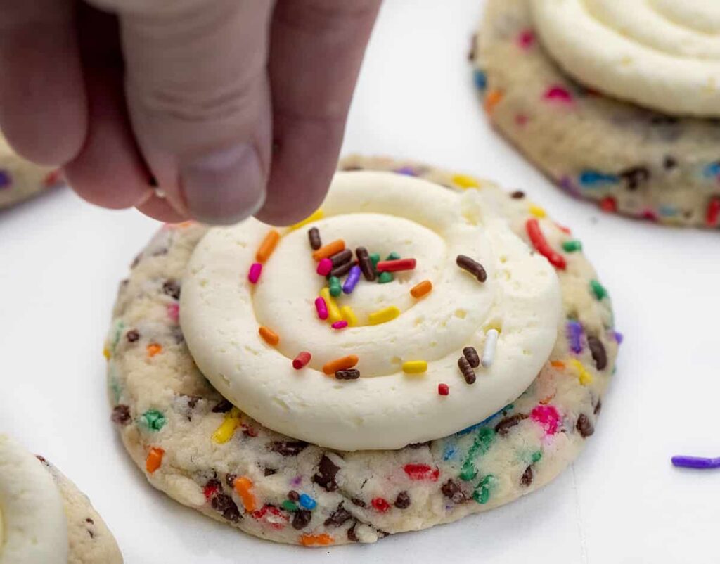 add sprinkles in Baking Birthday Cookies