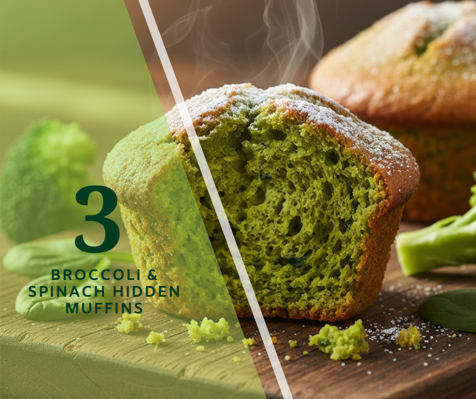Broccoli & Spinach Hidden Muffins Recipe by Chefs Home Around! Easy healthy recipe for kids made with spinach and broccoli!