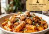 Spicy Vodka Rigatoni with Crispy Chicken (Restaurant-Style Creamy Vodka Pasta) Spicy Vodka Rigatoni with Crispy Chicken topped with parmesan cheese, fresh basil, and creamy vodka sauce