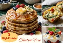 3 High Protein Gluten Free Breakfast Recipes for Fitness Freaks Three high protein gluten free breakfast recipes featuring banana oat protein pancakes, cottage cheese veggie egg muffins, and Greek yogurt berry protein parfait.