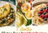 3 Healthy Gluten Free Breakfast Recipes Packed with Protein Three healthy gluten free breakfast recipes including spinach feta chickpea omelette, quinoa breakfast bowl with eggs and avocado, and peanut butter chia protein smoothie bowl.