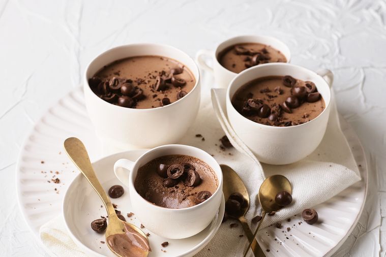 Chocolate espresso mousse served in elegant white cups