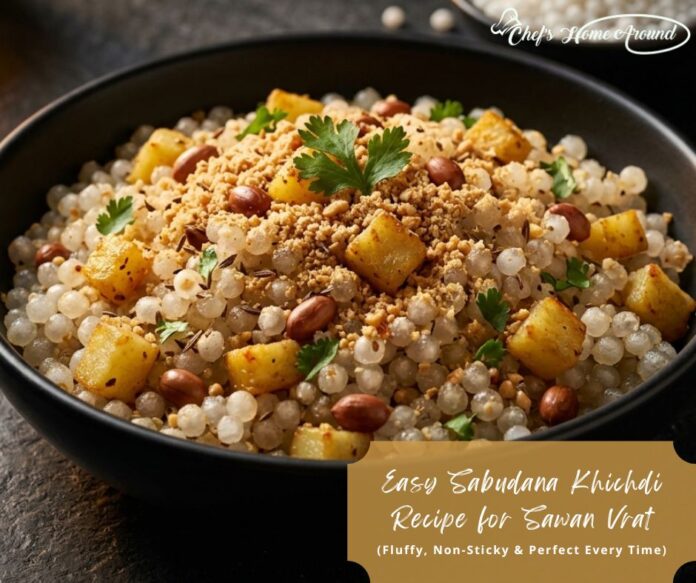 Easy Sabudana Khichdi Recipe for Sawan Vrat by Chef's Home Around Easy sabudana khichdi recipe for Sawan vrat made with peanuts and potatoes