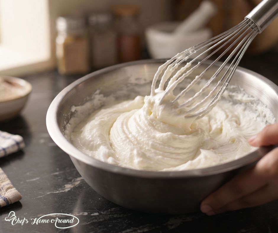 Whisking smooth batter for an authentic Rajasthani Ghewar Recipe.