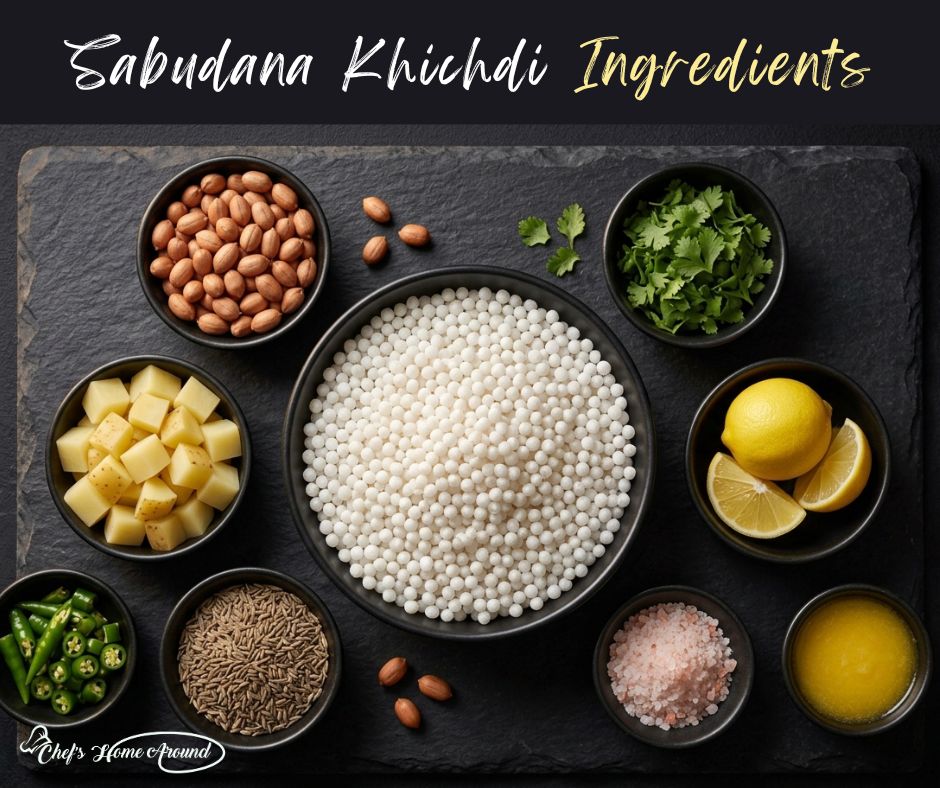 Ingredients for easy sabudana khichdi recipe including sabudana peanuts potatoes and spices