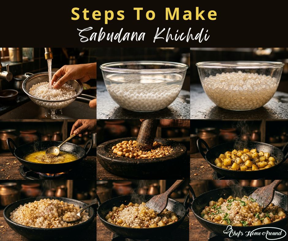 Steps to make sabudana khichdi recipe with soaking cooking and mixing process